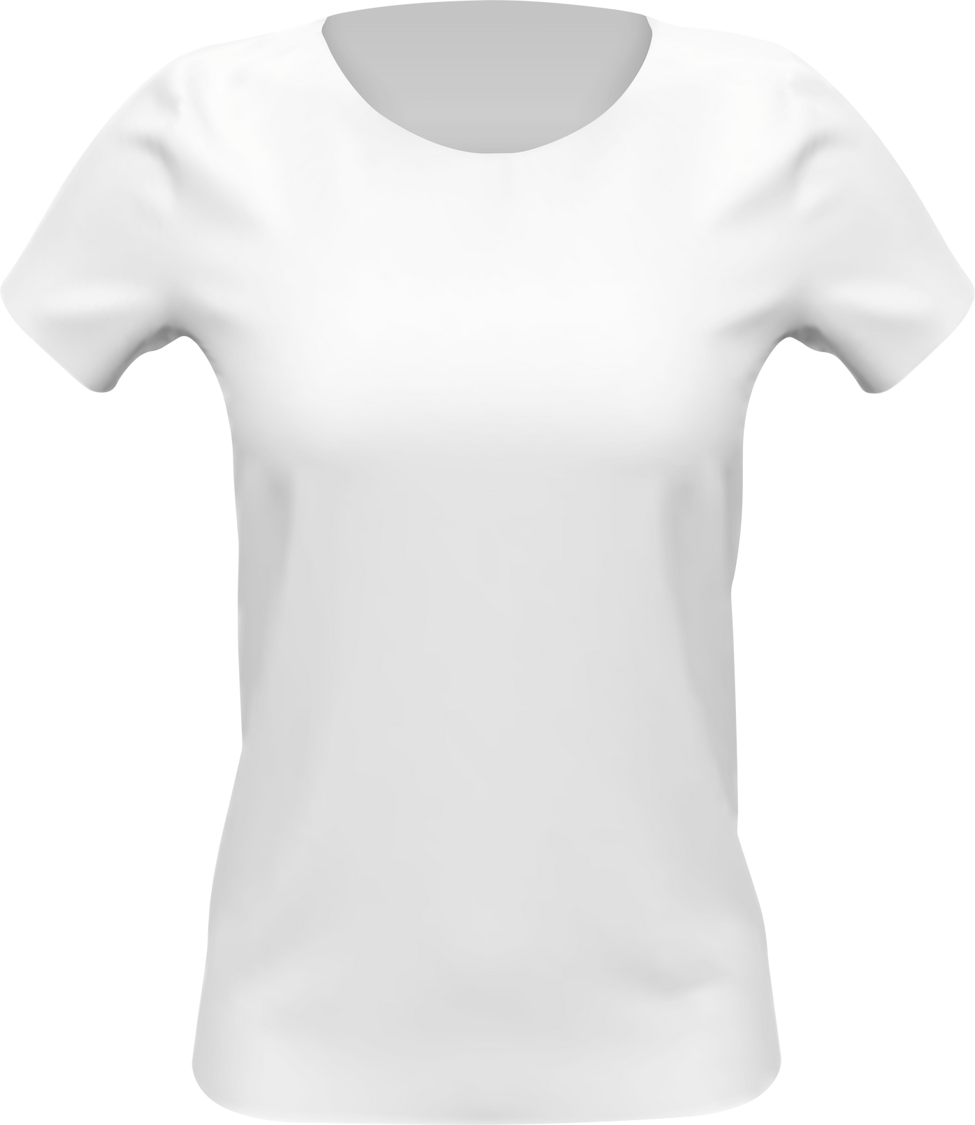 Blank mockup of white basic womens t-shirt, front view, PNG isolated on transparent background